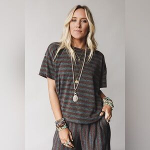 The Nest by Three Bird Nest Ibiza Breeze Short Sleeve Striped Boxy Boho Top L